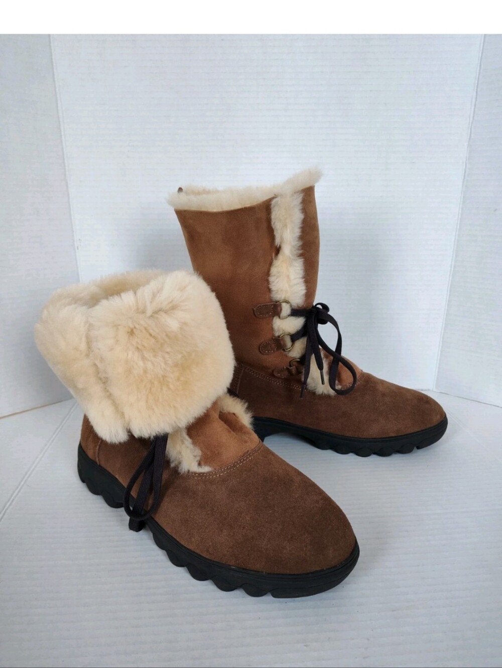 CLOUD NINE Sheepskin Rosalita Size 11 Brown Suede Pull-On Convertible Boots